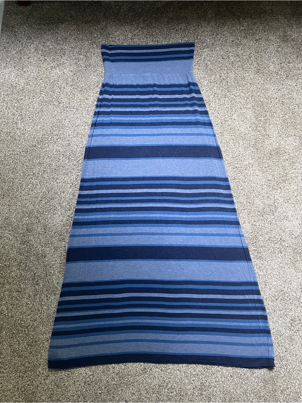 Max Studio Navy and Light Blue Striped Maxi Skirt